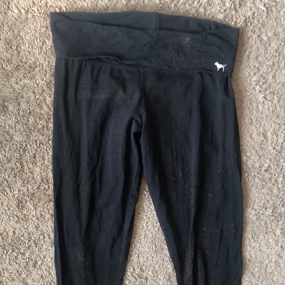 Victoria’s Secret Pink Black Bleach Splatter Fold-Over Waistband Yoga Leggings M - Picture 2 of 12